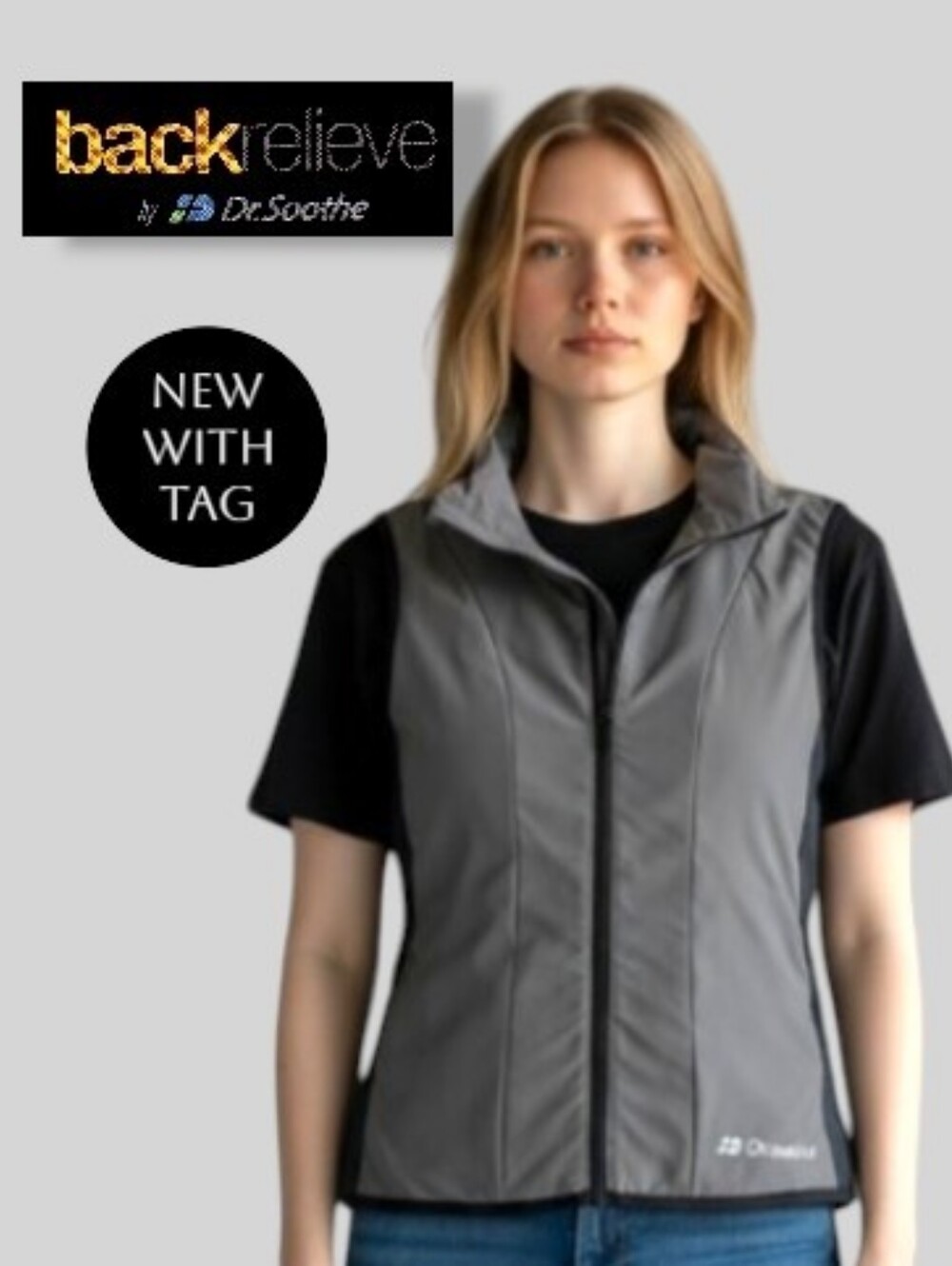 Dr. Soothe BackRelieve Women Sz M-L Hot & Cold Therapy Breathable Grey Zip Vest